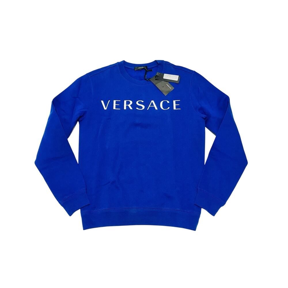 NWT Versace Logo Embroidery Crewneck Sweatshirt Ink Blue Men Size XS $800